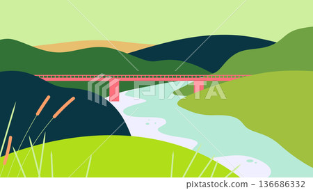 Simple landscape, bridge over the river Simple landscape, bridge over the river 136686332