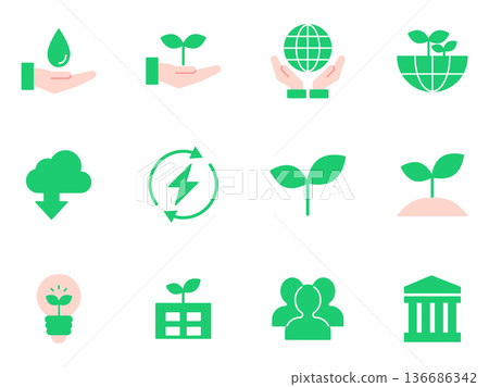 Eco and sustainable related flat icon set Eco and sustainable related flat icon set 136686342