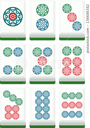 Mahjong dot tile set flat vector illustration Mahjong dot tile set flat vector illustration 136686382
