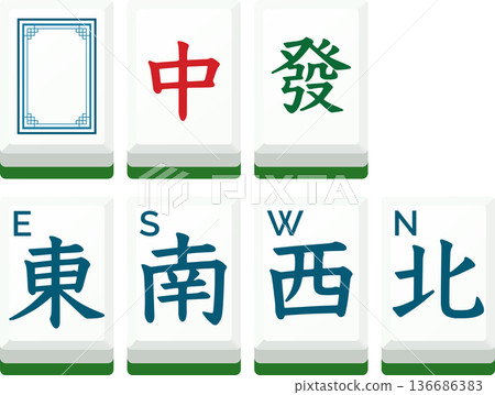 Mahjong wind and dragon tile set flat vector illustration Mahjong wind and dragon tile set flat vector illustration 136686383