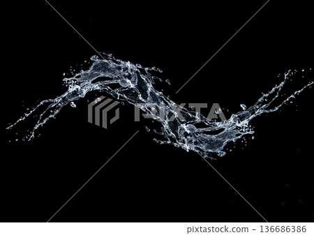 抽象藍色水濺在黑色背景上的 3d 插圖 抽象藍色水濺在黑色背景上的 3d 插圖 136686386