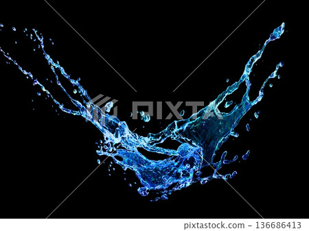 3d illustration of abstract blue water splashing on black background 3d illustration of abstract blue water splashing on black background 136686413