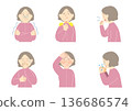 一組老年婦女感冒的插圖 136686574