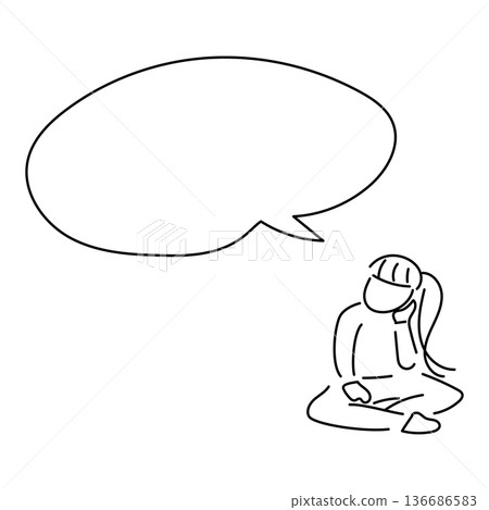 盤腿而坐的女人與對話框 | 簡單可愛的線條畫插圖 盤腿而坐的女人與對話框 | 簡單可愛的線條畫插圖 136686583
