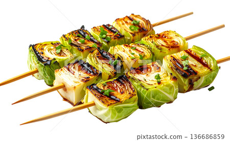 Illustration of street-style grilled cabbage skewers (grilled vegetable skewers) 136686859