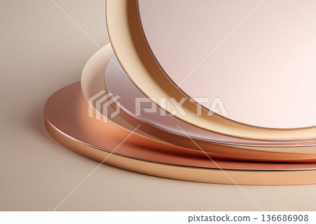 A beauty background of elegant glass curves and light with a sense of luxury and gloss. Beige and pink gold gradation A beauty background of elegant glass curves and light with a sense of luxury and gloss. Beige and pink gold gradation 136686908