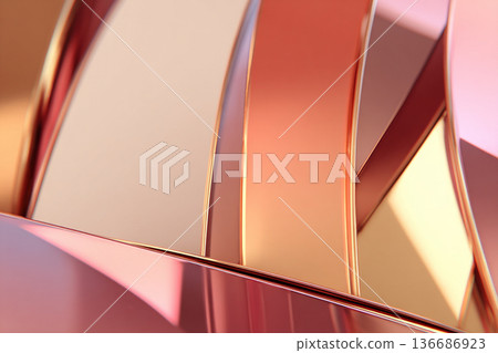 A beauty background of elegant glass curves and light with a sense of luxury and gloss. Beige and pink gold gradation 136686923
