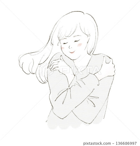 一個女人擁抱著自己 一個女人擁抱著自己 136686997