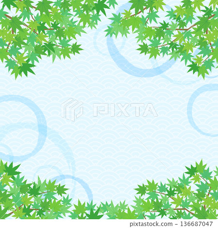 綠色楓樹與水面日式圖案背景 3_square 綠色楓樹與水面日式圖案背景 3_square 136687047