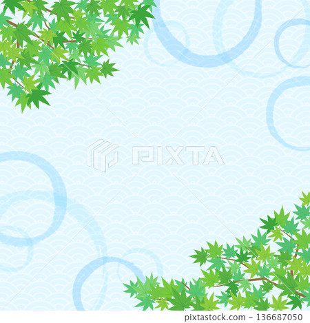 綠色楓樹與水面日式圖案背景 4_square 綠色楓樹與水面日式圖案背景 4_square 136687050