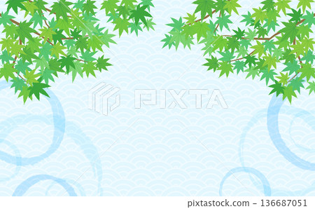 以綠色楓葉和日式圖案為背景的清涼畫面 1_horizontal 以綠色楓葉和日式圖案為背景的清涼畫面 1_horizontal 136687051