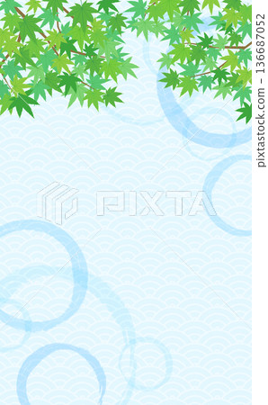 以綠色楓葉和日式圖案為背景的清涼畫面 1_直式版 136687052
