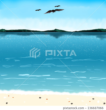 藍色的大海和天空的插圖 藍色的大海和天空的插圖 136687066