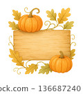 wooden board with pumpkins 136687240