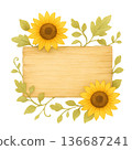 wooden sign with sunflowers  136687241