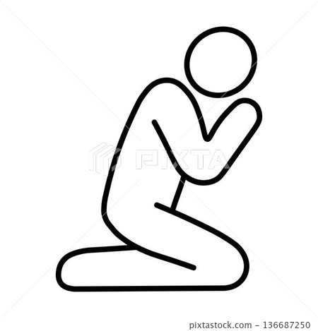 Praying Person Icon, Prayer Pose Human Pictogram Symbol Illustration 136687250