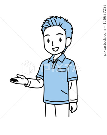 Illustration material of a male caregiver wearing a polo shirt giving instructions Illustration material of a male caregiver wearing a polo shirt giving instructions 136687252