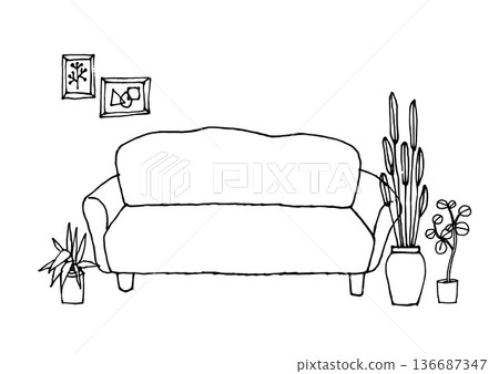 Sketch-style illustration of a living room 136687347