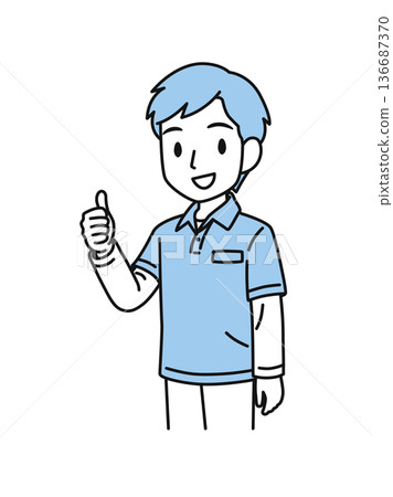 Illustration material of a male caregiver wearing a polo shirt making a good pose Illustration material of a male caregiver wearing a polo shirt making a good pose 136687370