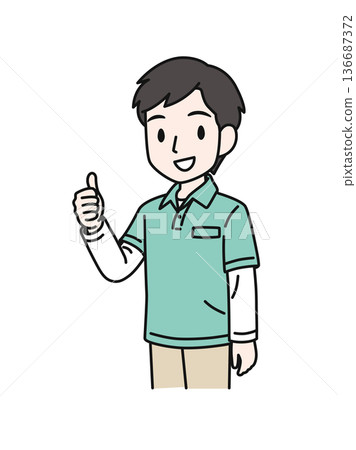 Illustration material of a male caregiver wearing a polo shirt making a good pose 136687372
