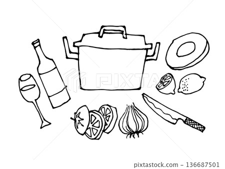 素描風格插畫、烹飪圖片、家常菜 136687501