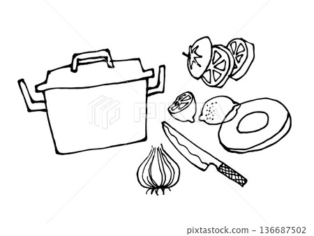 素描風格插畫、烹飪圖片、家常菜 136687502