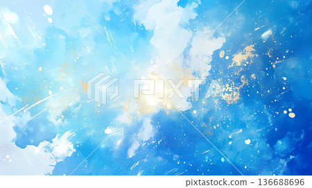 Watercolor illustration of a sparkling gold pattern on an abstract light blue background Watercolor illustration of a sparkling gold pattern on an abstract light blue background 136688696