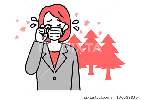 A woman in a suit suffering from hay fever A woman in a suit suffering from hay fever 136688839