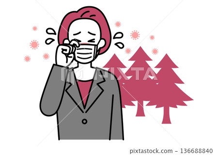 A middle-aged woman in a suit suffering from hay fever A middle-aged woman in a suit suffering from hay fever 136688840
