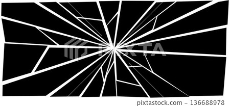 Black grunge broken texture. Damaged shattered glass effect background. Radial cracked lines explosion pattern. Fractured triangle fragments, pieces and shatters concept. Vector debris illustration Black grunge broken texture. Damaged shattered glass effect background. Radial cracked lines explosion pattern. Fractured triangle fragments, pieces and shatters concept. Vector debris illustration 136688978