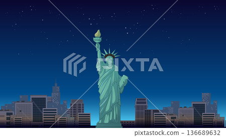 Statue of Liberty Vector Illustration with New York City Night Skyline Statue of Liberty Vector Illustration with New York City Night Skyline 136689632
