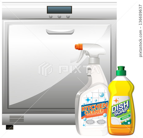 Dishwasher with Kitchen Cleaner and Dish Soap Bottles 136689637