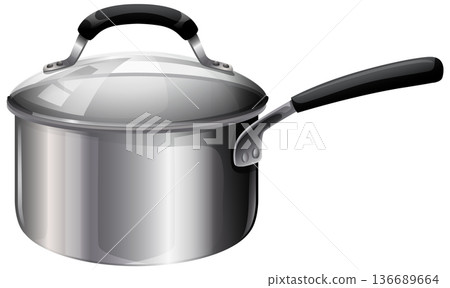 Stainless Steel Saucepan with Lid and Black Handle 136689664