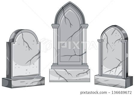Set of Old Marble Tombstones Vector Illustration Set of Old Marble Tombstones Vector Illustration 136689672