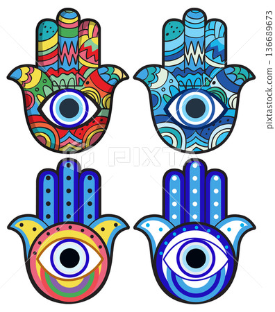 Colorful Hamsa Hand Vector Set With Eye Motif Colorful Hamsa Hand Vector Set With Eye Motif 136689673
