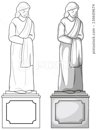 Vector Stone Statue on Pedestal Line and Shaded Versions Vector Stone Statue on Pedestal Line and Shaded Versions 136689674