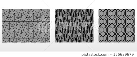 Geometric set of seamless black and gray patterns. Simple vector graphics 136689679