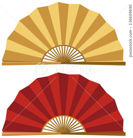 Traditional Chinese Folding Hand Fans in Red and Gold Colors Traditional Chinese Folding Hand Fans in Red and Gold Colors 136689690