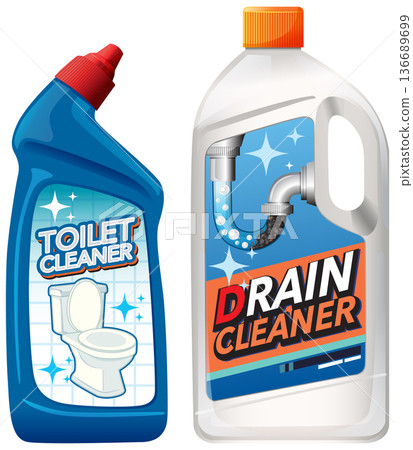 Vector Illustration of Toilet and Drain Cleaner Bottles Side by Side 136689699