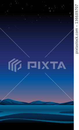 Night Sky Over Distant Mountains and Calm Water Vector Illustration Night Sky Over Distant Mountains and Calm Water Vector Illustration 136689707