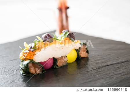 Stock image of French appetizer in a stylish atmosphere Stock image of French appetizer in a stylish atmosphere 136690348