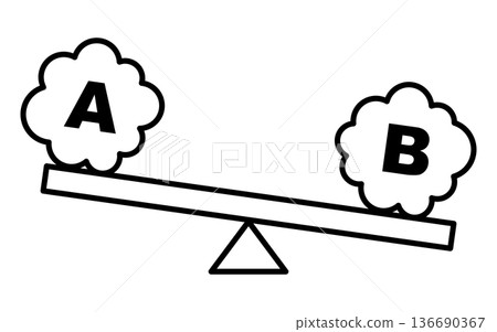 A diagram illustrating the weighing of two options 136690367