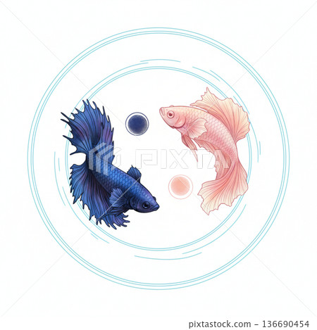 金魚插畫夏季賀卡,紅黑配色 金魚插畫夏季賀卡,紅黑配色 136690454