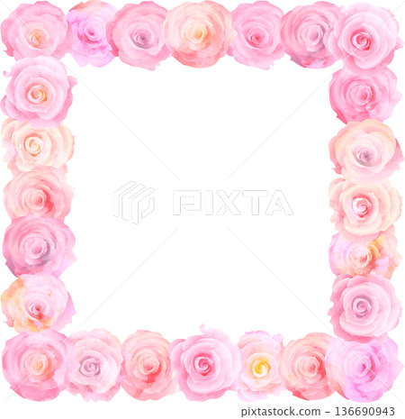 Watercolor pink rose frame illustration, square Watercolor pink rose frame illustration, square 136690943