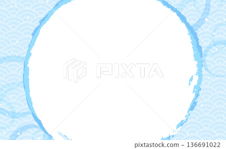 涼爽的水面和日式圖案圓形框架 1_水平 涼爽的水面和日式圖案圓形框架 1_水平 136691022