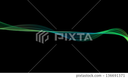 綠色/藍色波浪背景線黑色背景PowerPoint背景 136691371