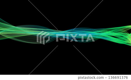 綠色/藍色波浪背景線黑色背景PowerPoint背景 136691376