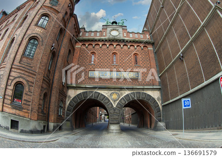 Double-arched Gateway at Carlsberg district in Frederiksberg in Denmark Double-arched Gateway at Carlsberg district in Frederiksberg in Denmark 136691579