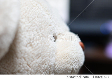 White teddy bear made of boa material White teddy bear made of boa material 136691827