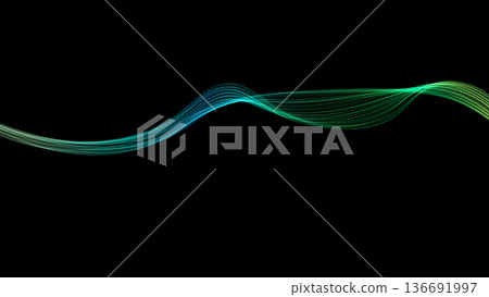 綠色/藍色波浪背景線黑色背景PowerPoint背景 136691997